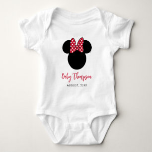 Red and White Minnie   Baby Announcement with Date Bodysuit