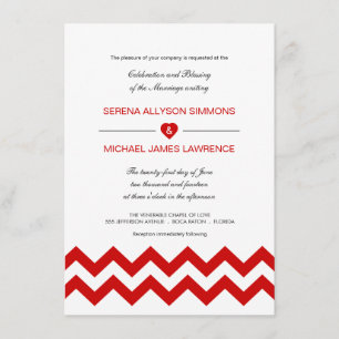 Red and White Modern Chevron Wedding Invitations