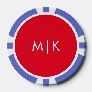 Red and White Modern Monogram Poker Chips