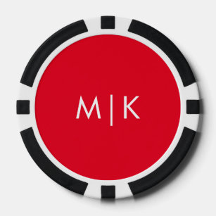 Red and White   Modern Monogram Poker Chips