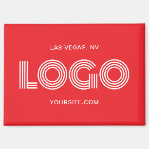Red and White Modern Rectangular Logo Magnet