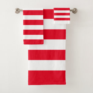 Red and White Modern Stripes Striped Bath Towel Set