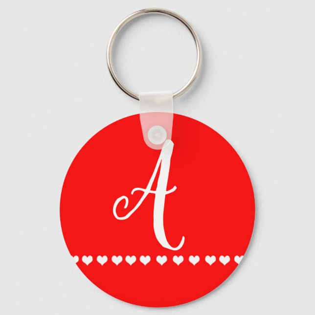 Red and White Monogram Initial Keychain (Front)