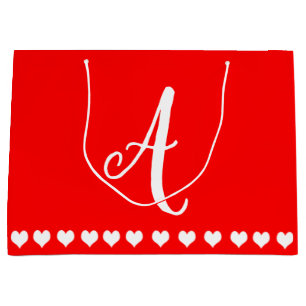 Red and White Monogram Initial Large Gift Bag