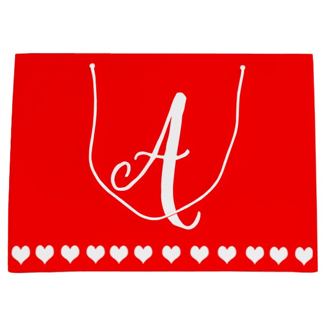 Red and White Monogram Initial  Large Gift Bag (Front)