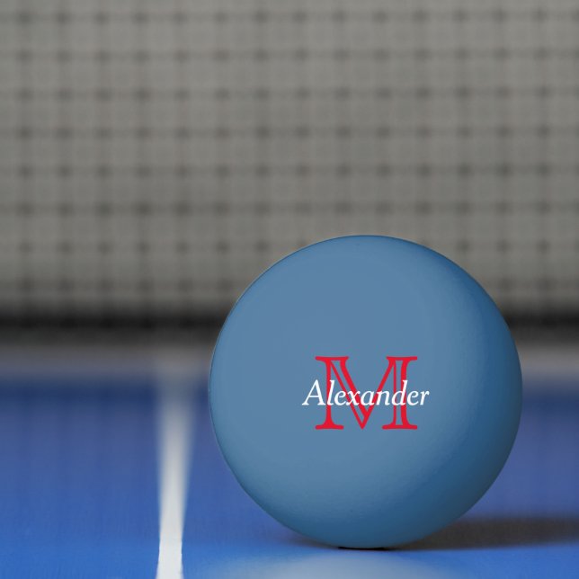 Red and White Monogram on Blue Ping Pong Ball (Net)