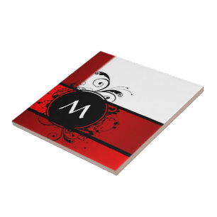 Red and white monogram tile