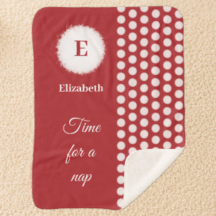 Red and white monogram time for a nap sherpa blanket