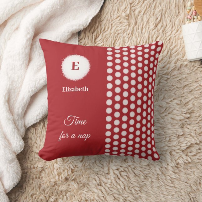 Red and white monogram time for a nap throw pillow (Blanket)