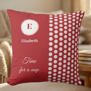 Red and white monogram time for a nap throw pillow