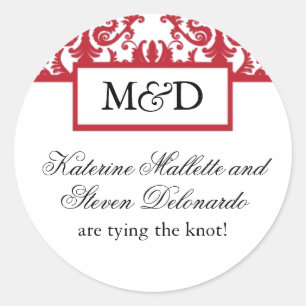 Red and White Monogram Wedding Stickers