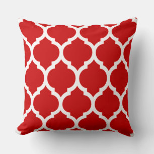 Red and White Moroccan lattice Throw Pillow