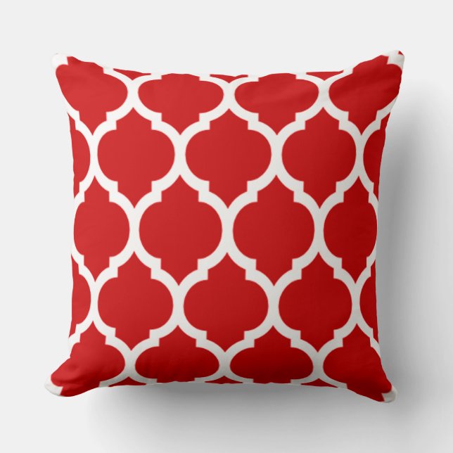 Red and White Moroccan lattice Throw Pillow (Front)