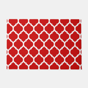 Red and White Moroccan Quatrefoil Pattern Doormat