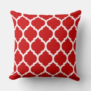 Red and White Moroccan Quatrefoil Pattern Throw Pillow