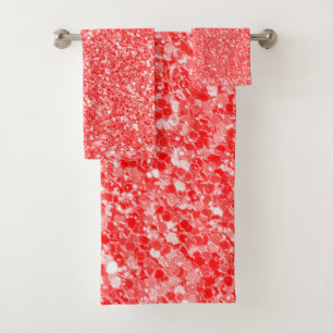 Red And White Mosaic Glitter Pattern Bath Towel Set