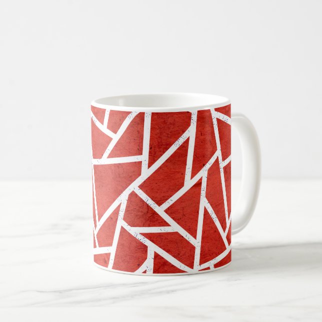 Red and white mosaic pattern coffee mug (Front Right)