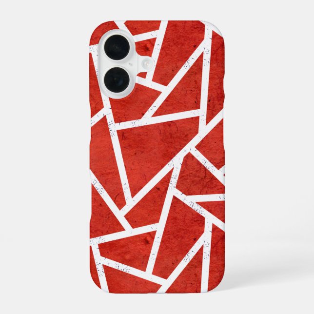 Red and white mosaic pattern iPhone 16 case (Back)