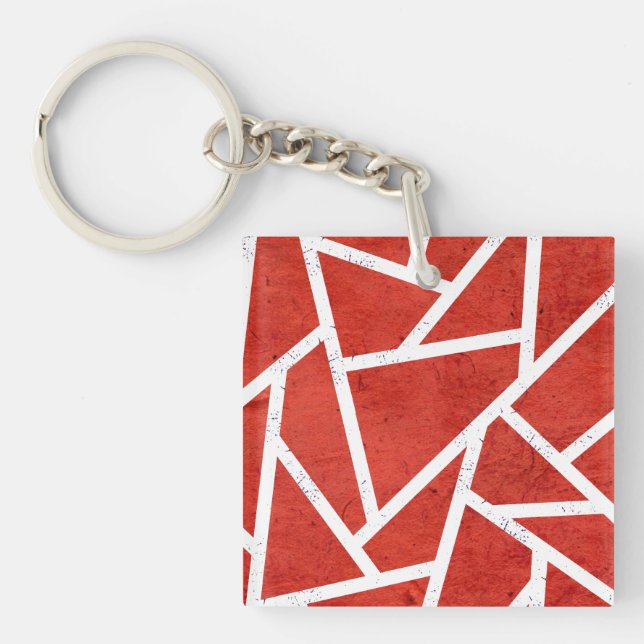 Red and white mosaic pattern keychain (Front)