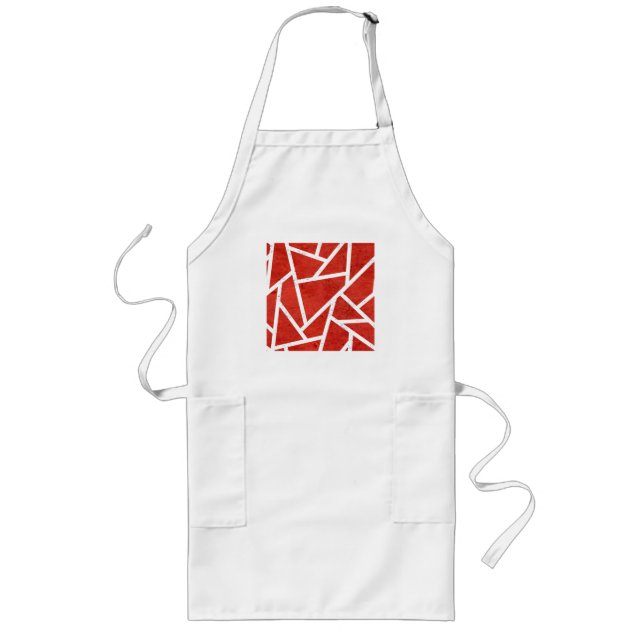 Red and white mosaic pattern long apron (Front)