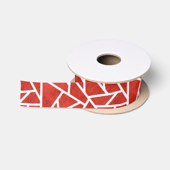 Red and white mosaic pattern satin ribbon (Spool)