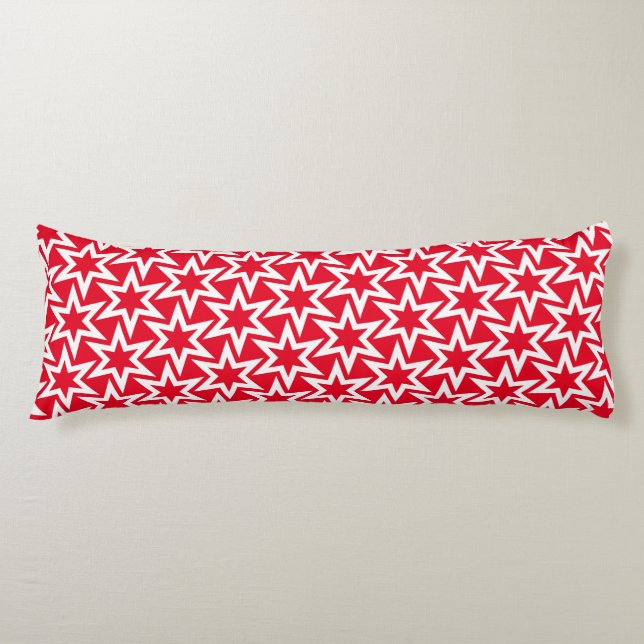 Red And White Motif | Geometric Star Pattern Body Pillow (Front)