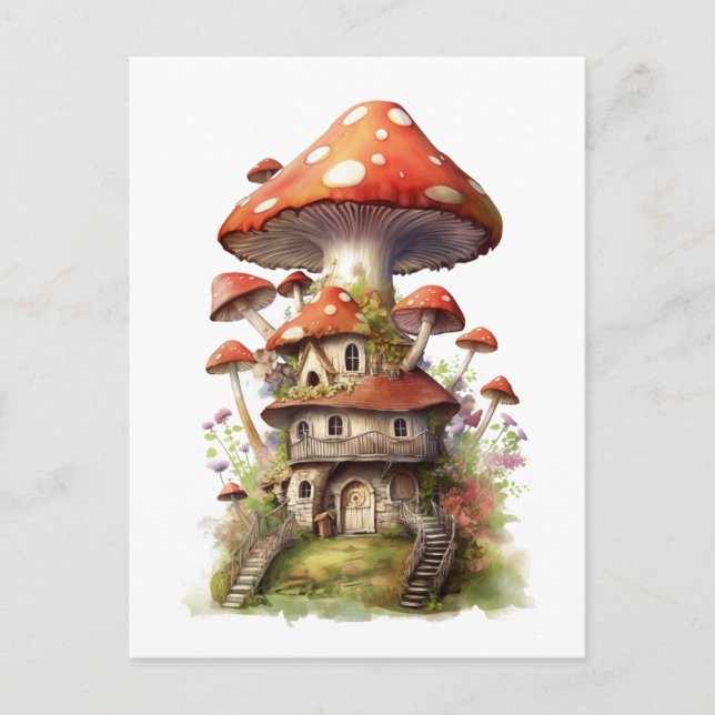 Red and white mushroom house postcard (Front)