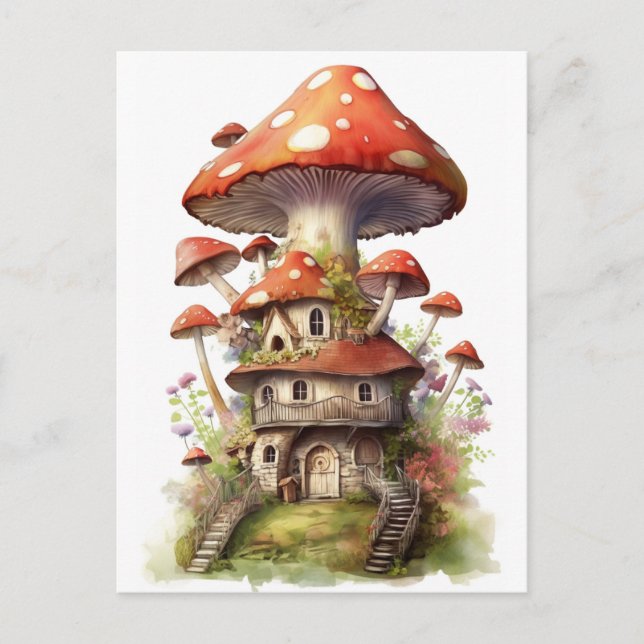 Red and white mushroom house postcard (Front)