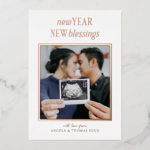 Red and White New Year New Blessings Pregnancy Foil Holiday Card