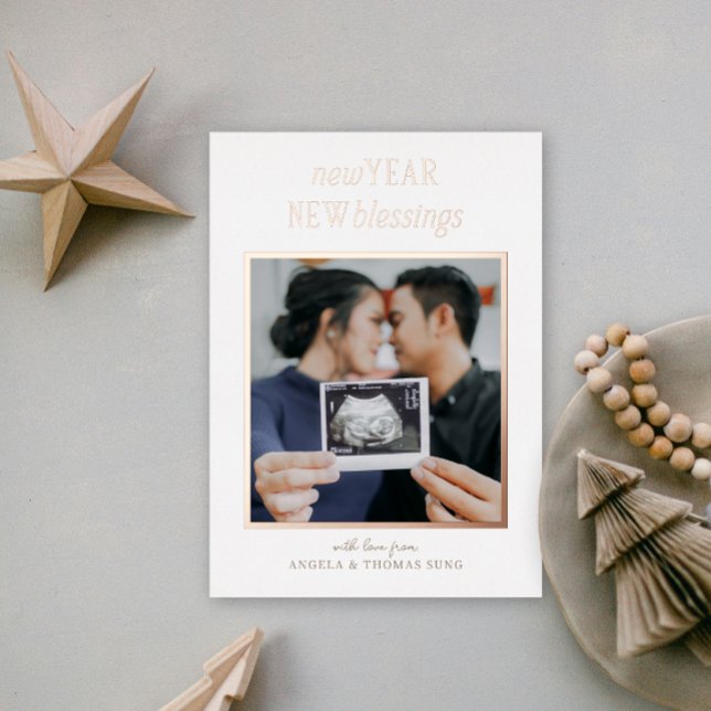 Red and White New Year New Blessings Pregnancy Foil Holiday Card (Creator Uploaded)