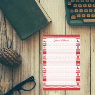 Red and White Nordic Reindeer Print Personalized Post-it Notes