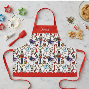 Red and White Nutcracker Ballet Kids Christmas Apron