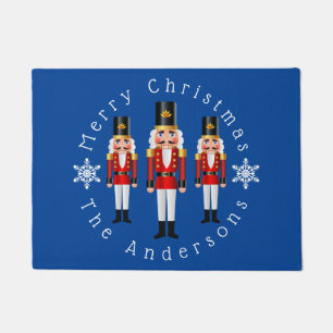 Red and White Nutcrackers Personalize Doormat