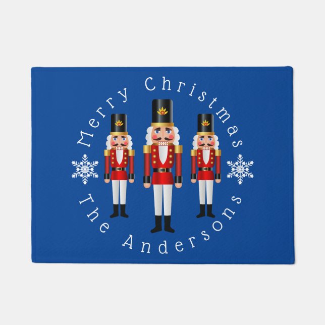 Red and White Nutcrackers Personalize Doormat (Front)