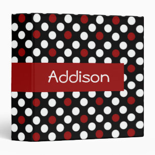 Red and White on Black Polka Dot Binder