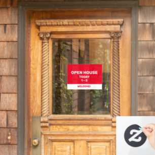 Red and White Open House Window Cling