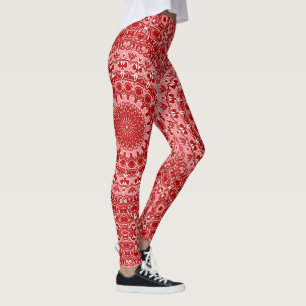 Red and White Ornamental Mandala Pattern Leggings