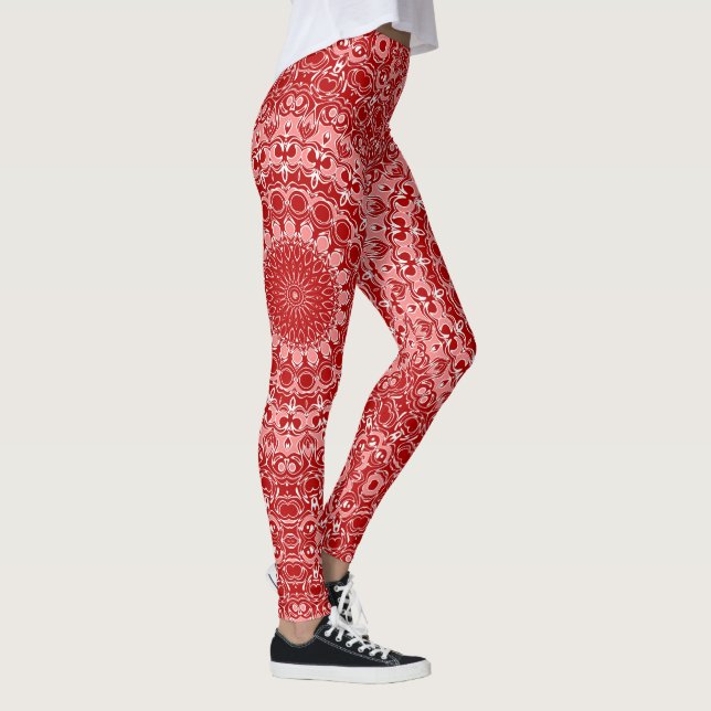 Red and White Ornamental Mandala Pattern Leggings (Right)