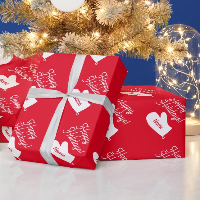 Red and white oven mitt Christmas Wrapping Paper (Holidays)