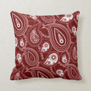 Red and White Paisley Throw Pillow