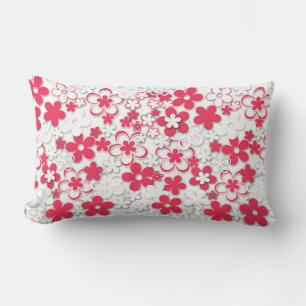 Red and white paper flowers lumbar pillow
