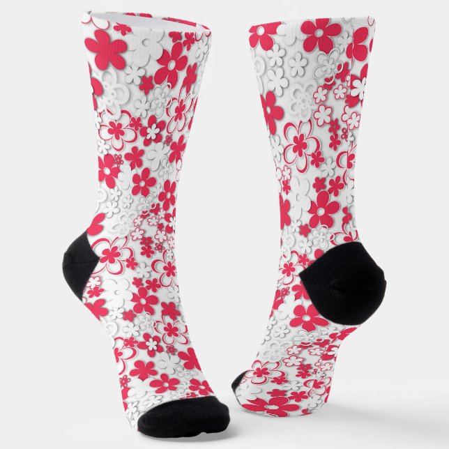 Red and white paper flowers   socks (Angled)