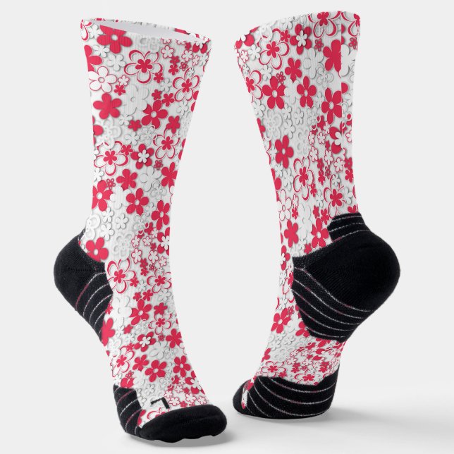 Red and white paper flowers   socks (Angled)