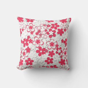 Red and white paper flowers throw pillow