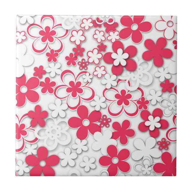 Red and white paper flowers tile (Front)