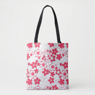 Red and white paper flowers tote bag