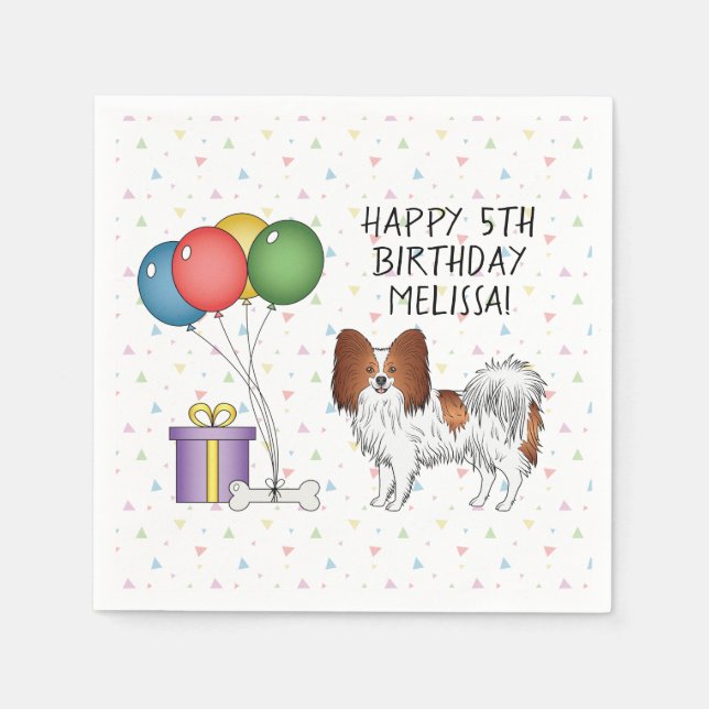 Red And White Papillon Cute Dog - Birthday Napkin (Front)