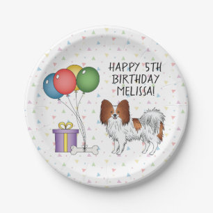 Red And White Papillon Cute Dog - Birthday Paper Plate