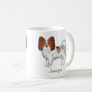 Red And White Papillon Cute Dog With Custom Name Coffee Mug