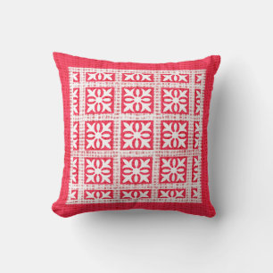 Red and White Pattern Burlap Texture Holiday Throw Pillow